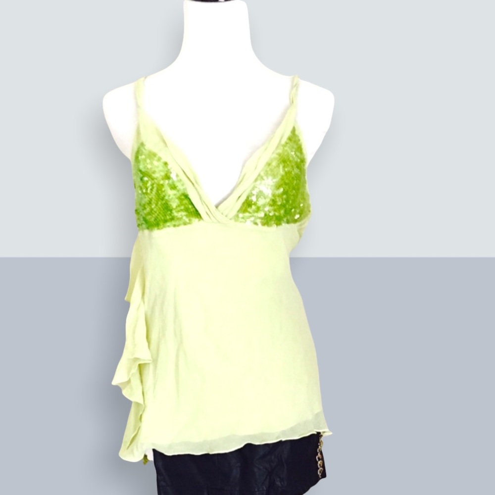 🆕 Guess Green Silk sequins Summer top, size Large, SKU B2